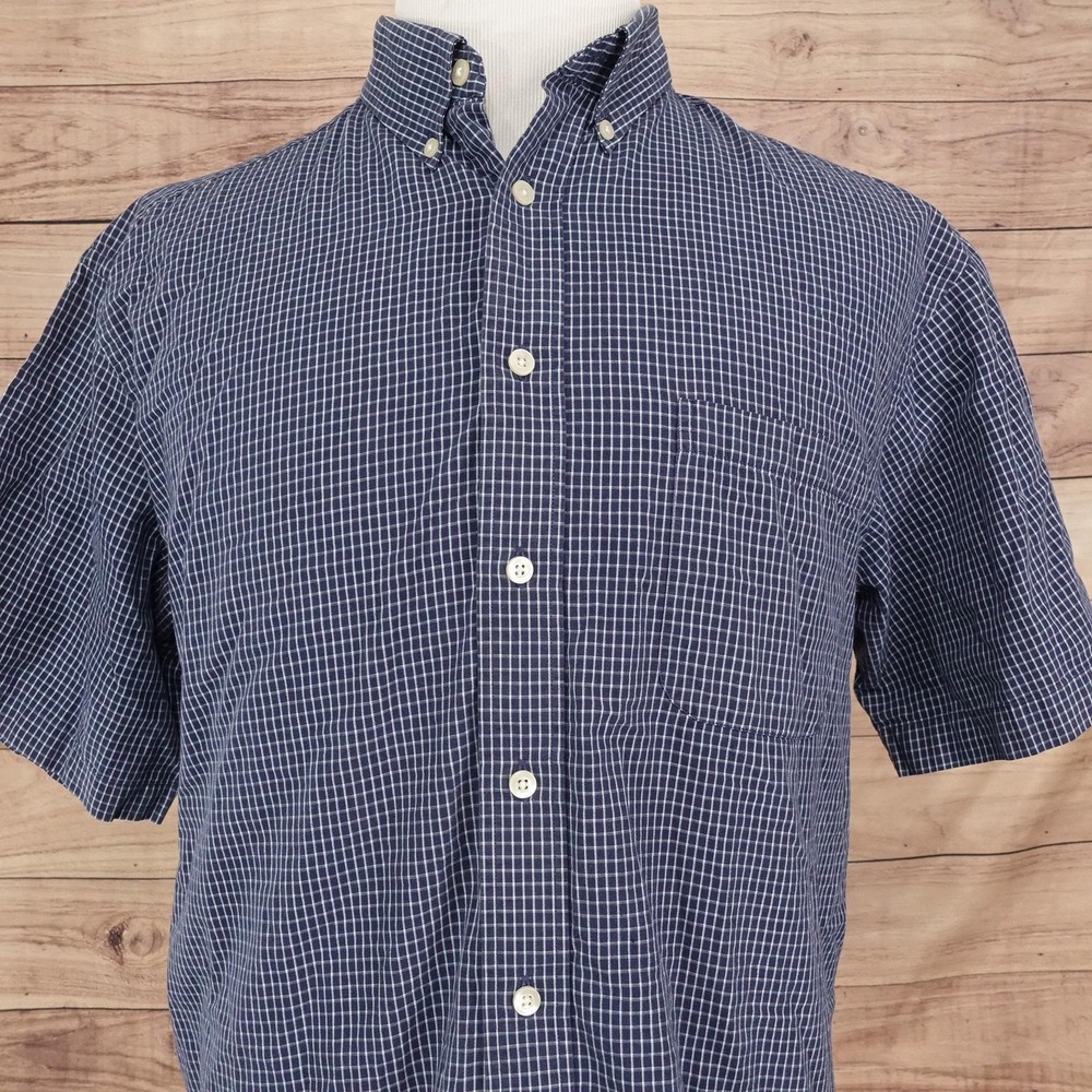 Roundtree & Yorke Shirt Mens XL Blue Check Short Sleeve Button-Up Cotton Pocket